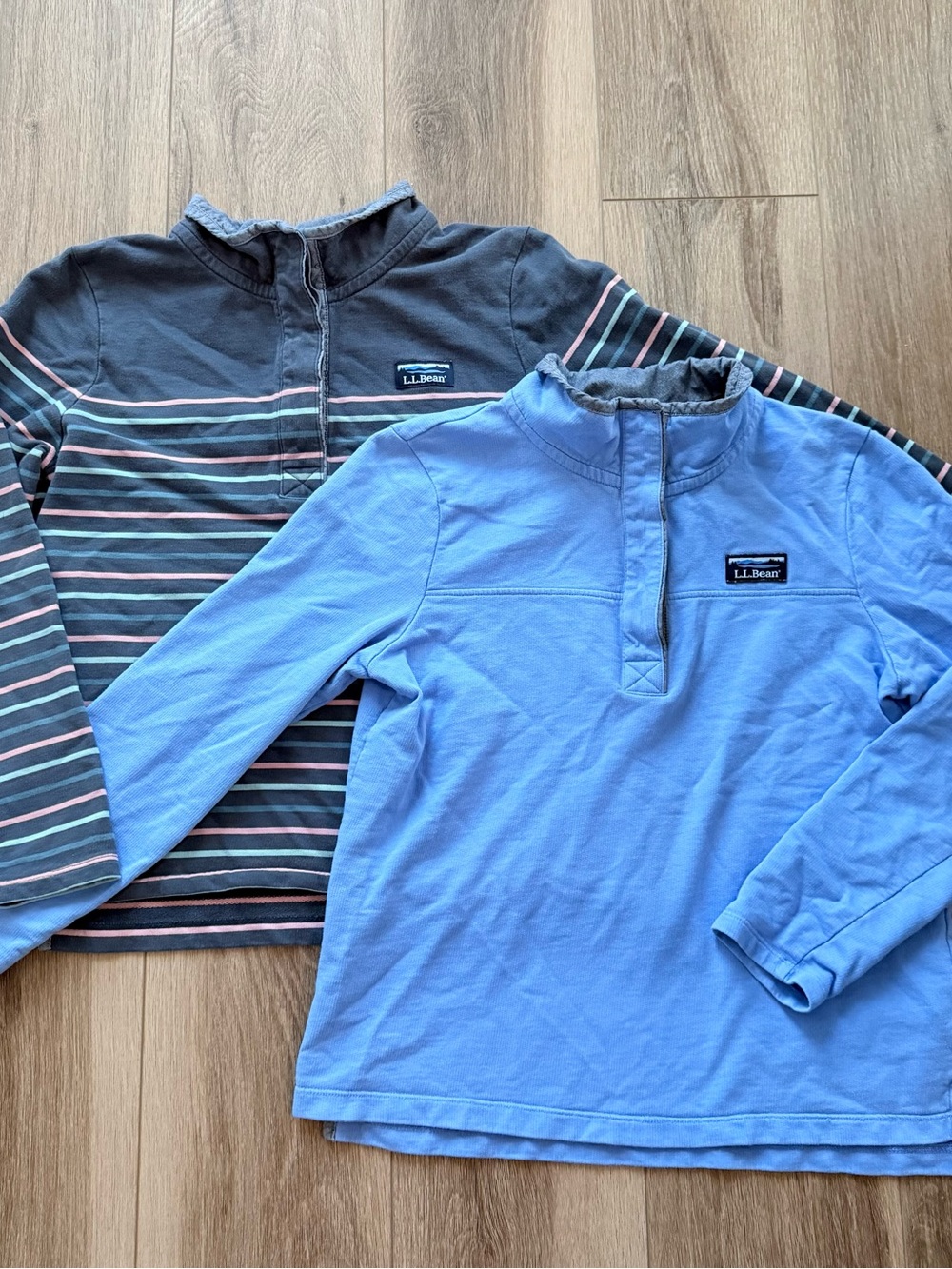 L.L.Bean Womens 1/4 button Pullover Tops - Blue & Navy Stripe small petite